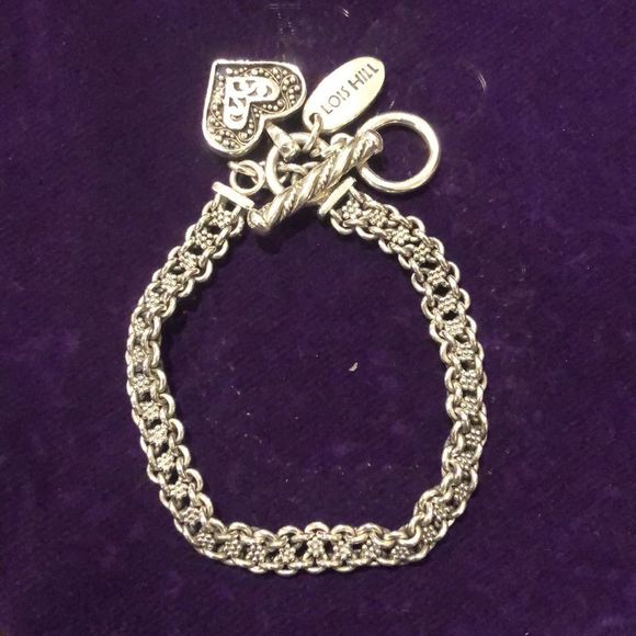LOIS HILL Sterling Silver Woven Floral Accent Heart Charm Toggle Bracelet - Picture 17 of 17